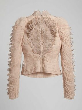 Zimmermann Blush Lace-Embellished Ruched Long-Sleeve Top